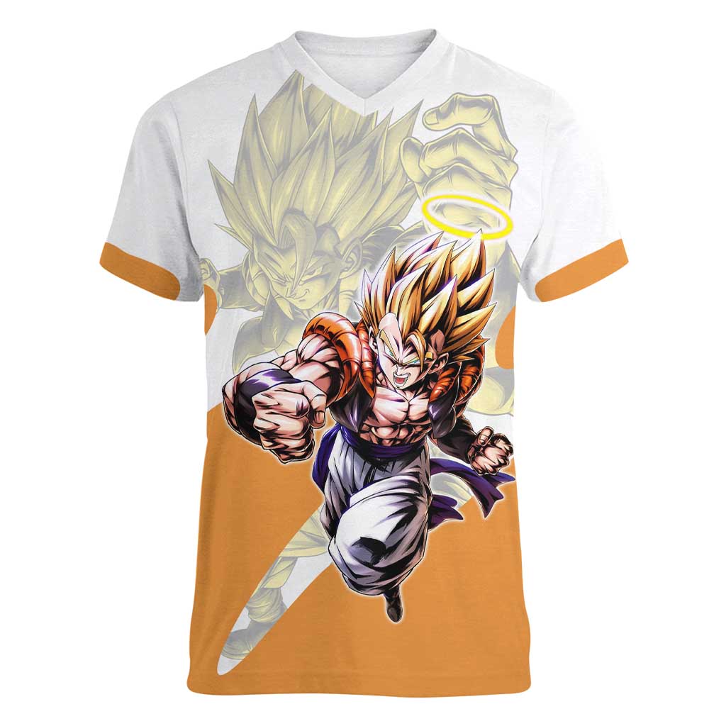 Gogeta Fusion Warrior Women V-Neck T-Shirt Energetic Anime Combat Style
