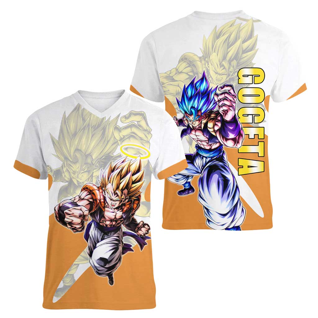 Gogeta Fusion Warrior Women V-Neck T-Shirt Energetic Anime Combat Style