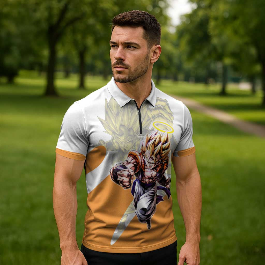 Gogeta Fusion Warrior Zipper Polo Shirt Energetic Anime Combat Style