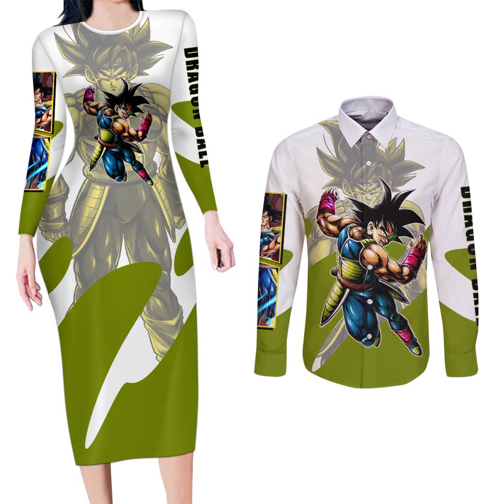 Bardock Saiyan Legacy Couples Matching Long Sleeve Bodycon Dress and Long Sleeve Button Shirt Classic Anime Battle Style