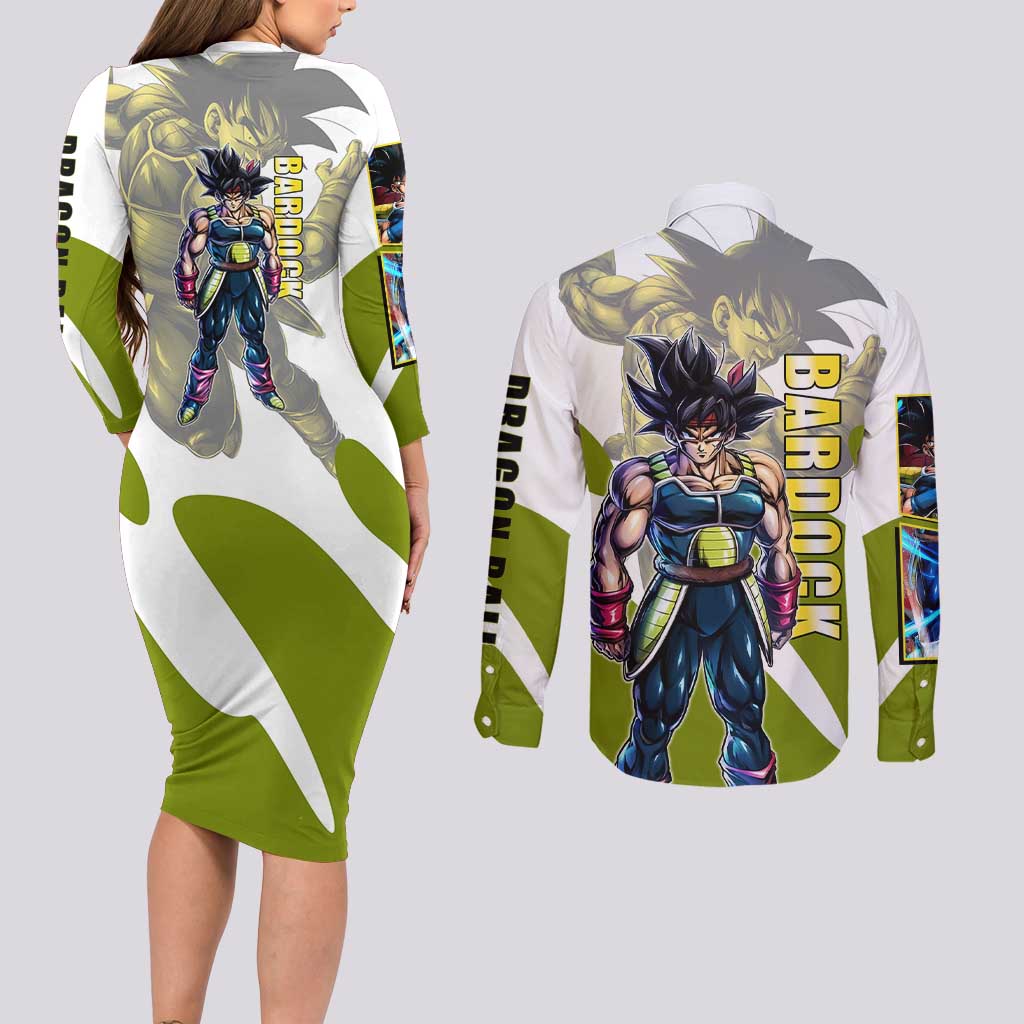 Bardock Saiyan Legacy Couples Matching Long Sleeve Bodycon Dress and Long Sleeve Button Shirt Classic Anime Battle Style