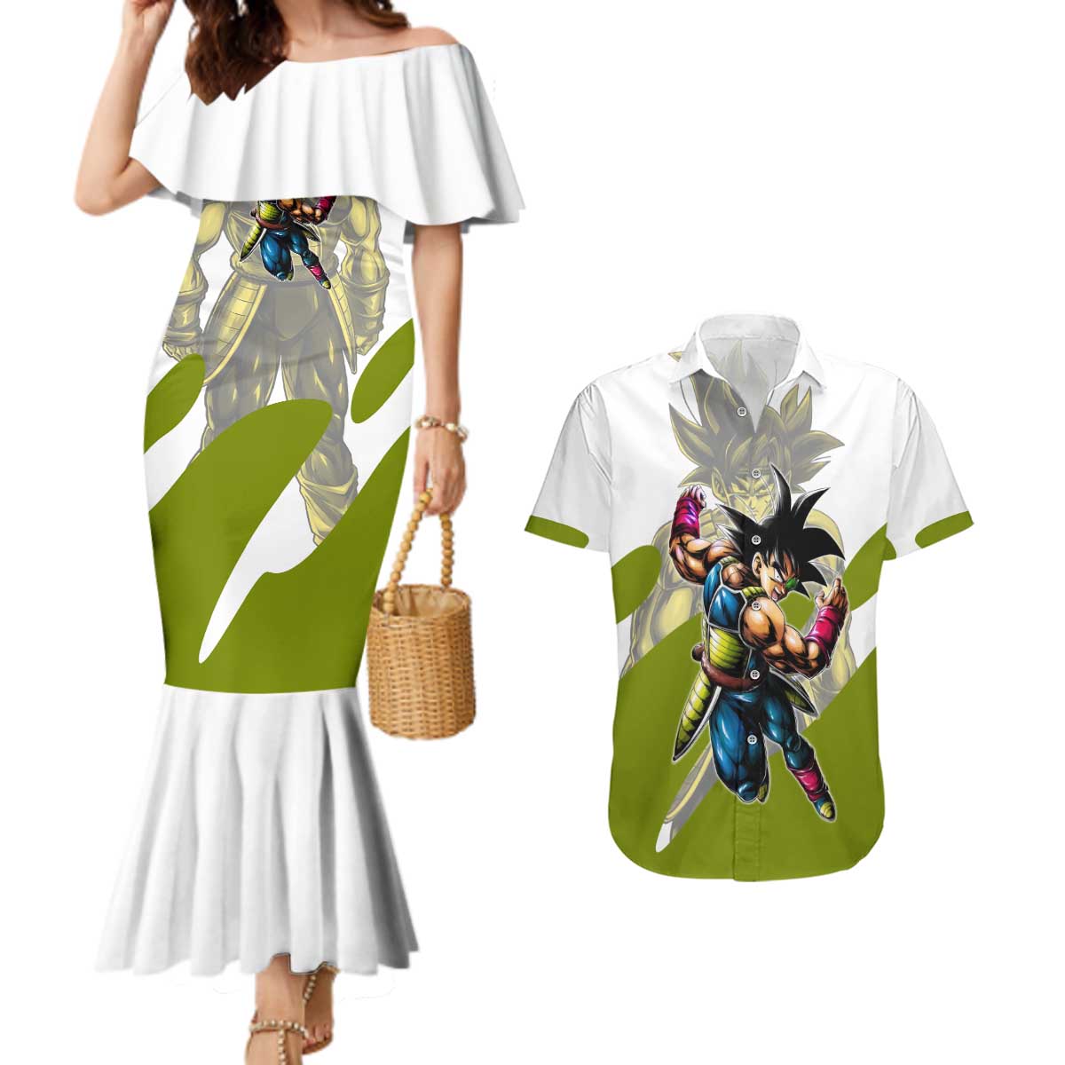 Bardock Saiyan Legacy Couples Matching Mermaid Dress and Hawaiian Shirt Classic Anime Battle Style