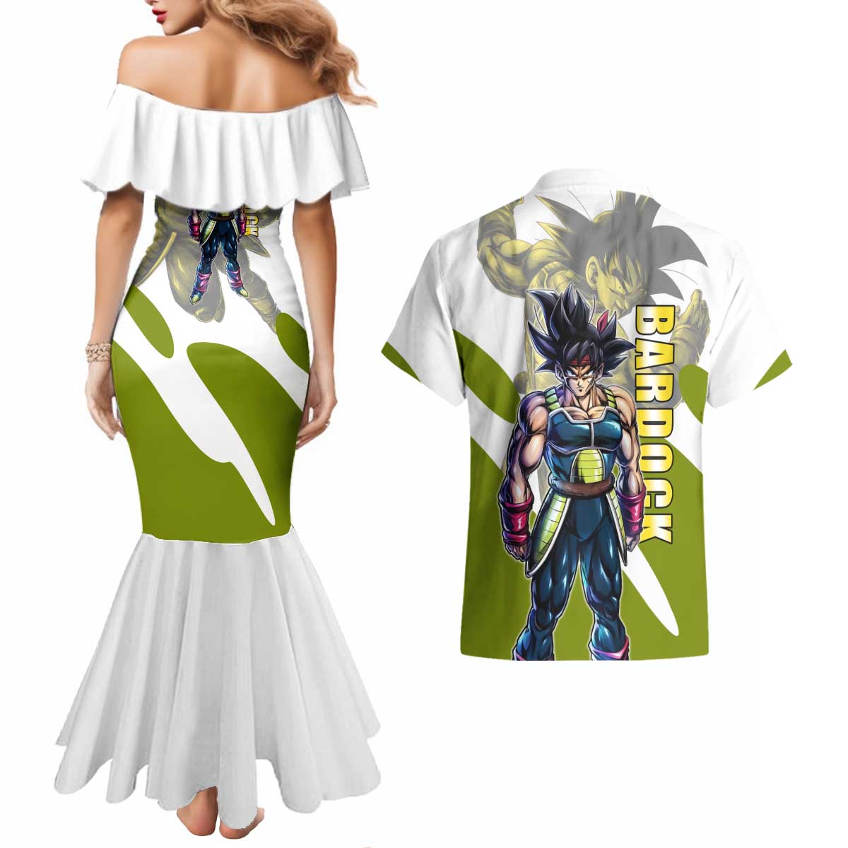 Bardock Saiyan Legacy Couples Matching Mermaid Dress and Hawaiian Shirt Classic Anime Battle Style