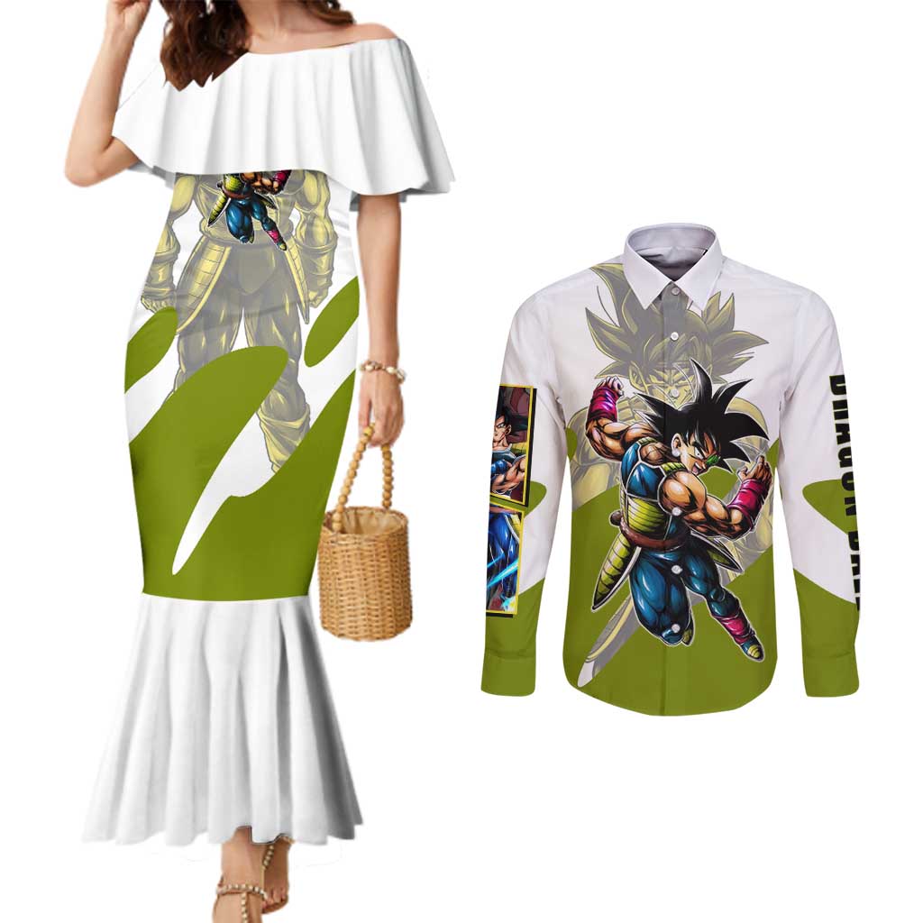 Bardock Saiyan Legacy Couples Matching Mermaid Dress and Long Sleeve Button Shirt Classic Anime Battle Style