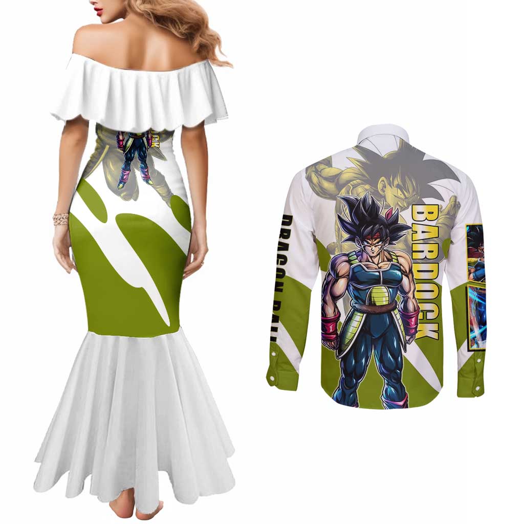 Bardock Saiyan Legacy Couples Matching Mermaid Dress and Long Sleeve Button Shirt Classic Anime Battle Style