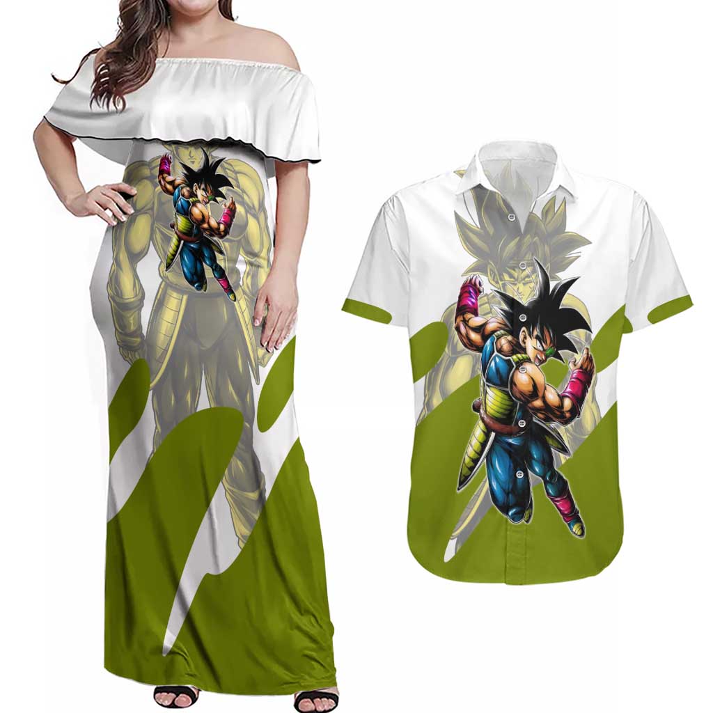 Bardock Saiyan Legacy Couples Matching Off Shoulder Maxi Dress and Hawaiian Shirt Classic Anime Battle Style