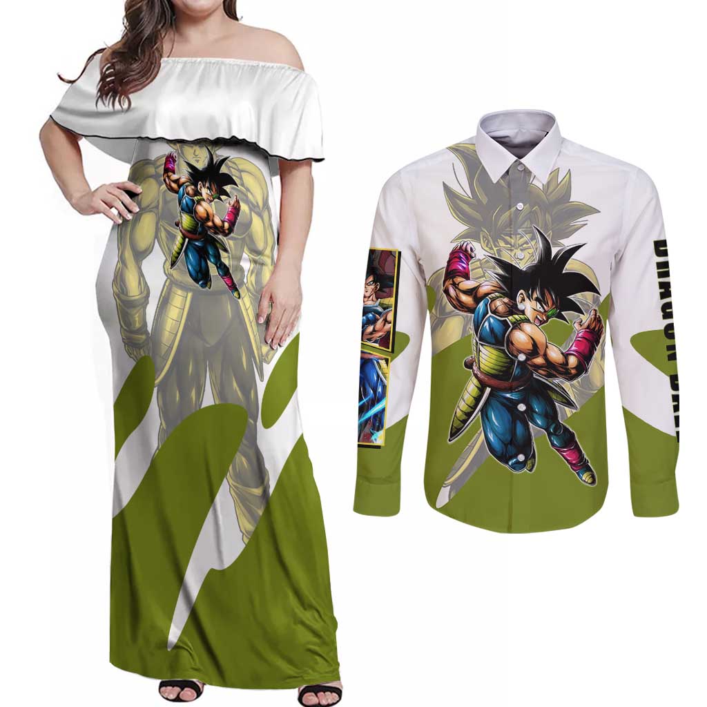 Bardock Saiyan Legacy Couples Matching Off Shoulder Maxi Dress and Long Sleeve Button Shirt Classic Anime Battle Style