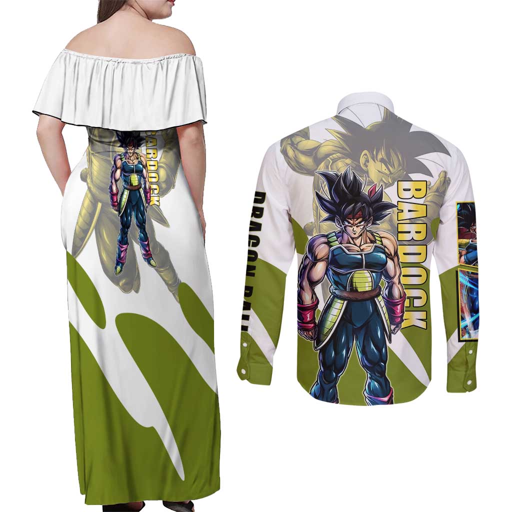 Bardock Saiyan Legacy Couples Matching Off Shoulder Maxi Dress and Long Sleeve Button Shirt Classic Anime Battle Style