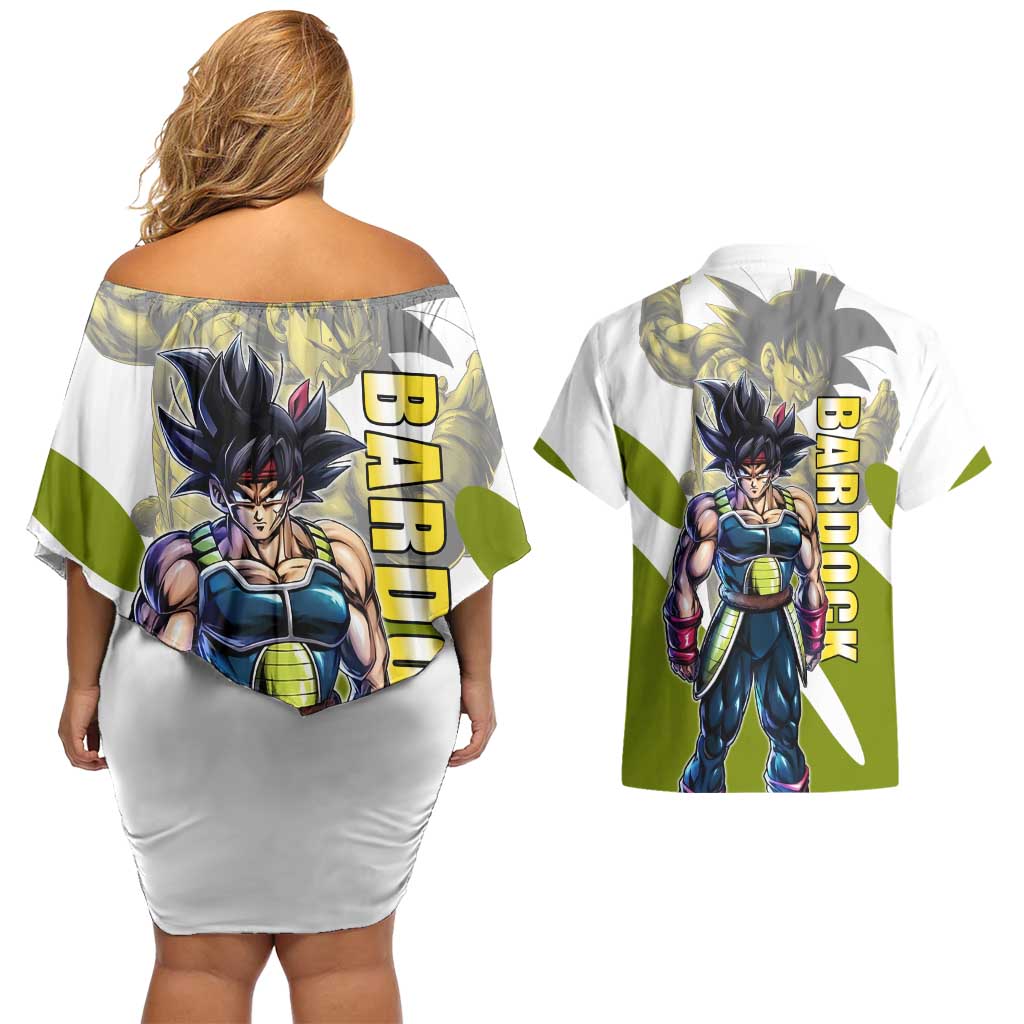 Bardock Saiyan Legacy Couples Matching Off Shoulder Short Dress and Hawaiian Shirt Classic Anime Battle Style