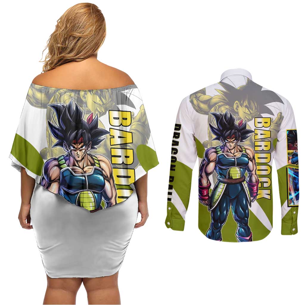 Bardock Saiyan Legacy Couples Matching Off Shoulder Short Dress and Long Sleeve Button Shirt Classic Anime Battle Style