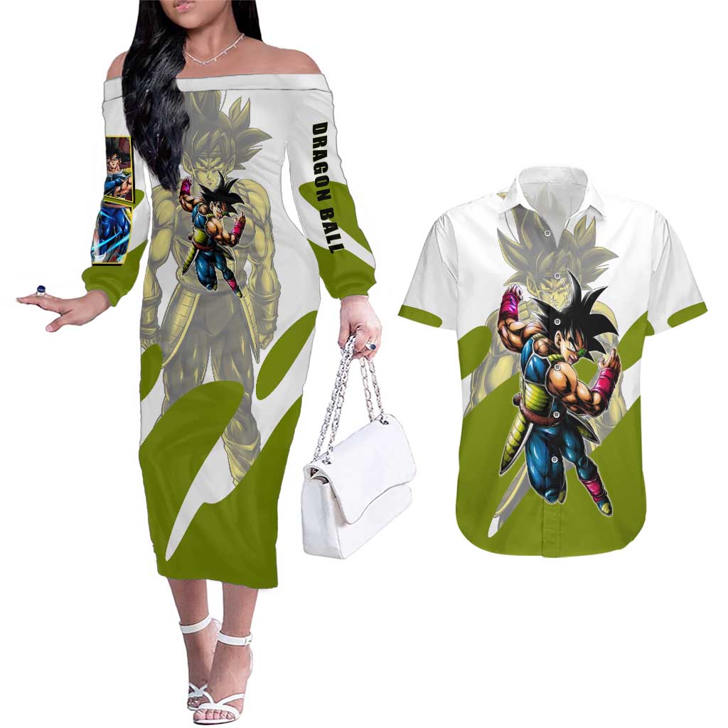 Bardock Saiyan Legacy Couples Matching Off The Shoulder Long Sleeve Dress and Hawaiian Shirt Classic Anime Battle Style