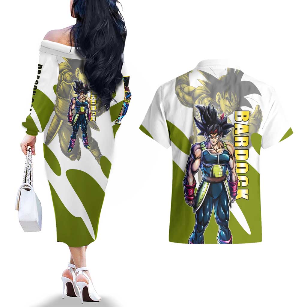 Bardock Saiyan Legacy Couples Matching Off The Shoulder Long Sleeve Dress and Hawaiian Shirt Classic Anime Battle Style