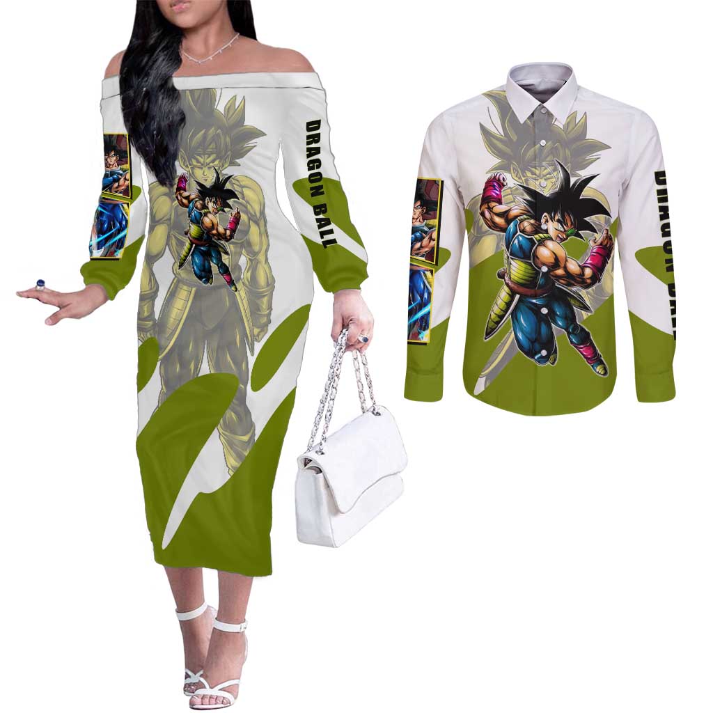 Bardock Saiyan Legacy Couples Matching Off The Shoulder Long Sleeve Dress and Long Sleeve Button Shirt Classic Anime Battle Style