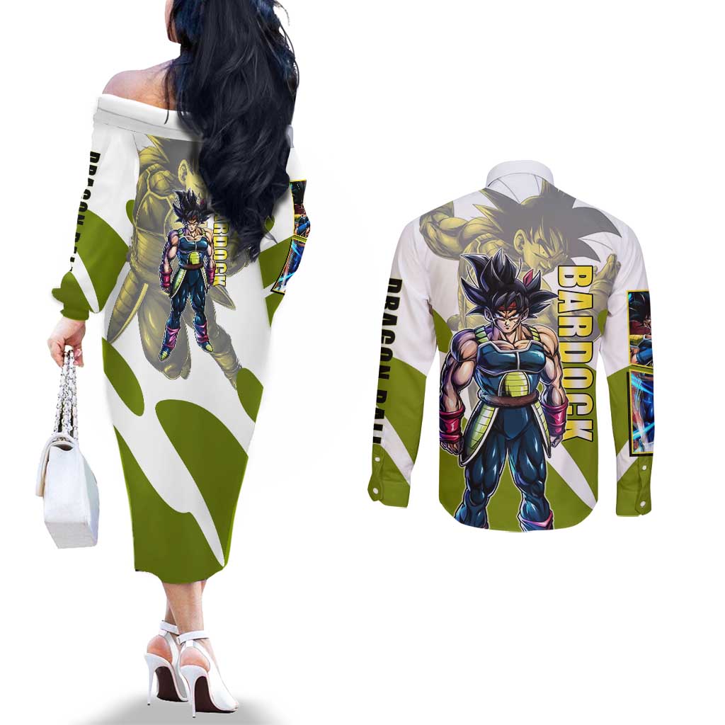 Bardock Saiyan Legacy Couples Matching Off The Shoulder Long Sleeve Dress and Long Sleeve Button Shirt Classic Anime Battle Style