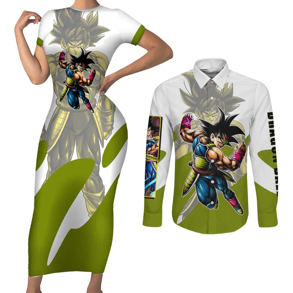 Bardock Saiyan Legacy Couples Matching Short Sleeve Bodycon Dress and Long Sleeve Button Shirt Classic Anime Battle Style