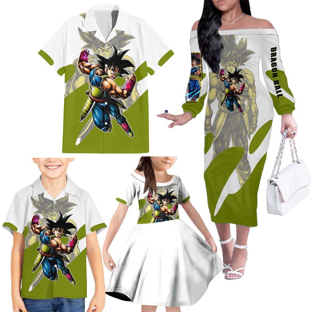 Bardock Saiyan Legacy Family Matching Off The Shoulder Long Sleeve Dress and Hawaiian Shirt Classic Anime Battle Style