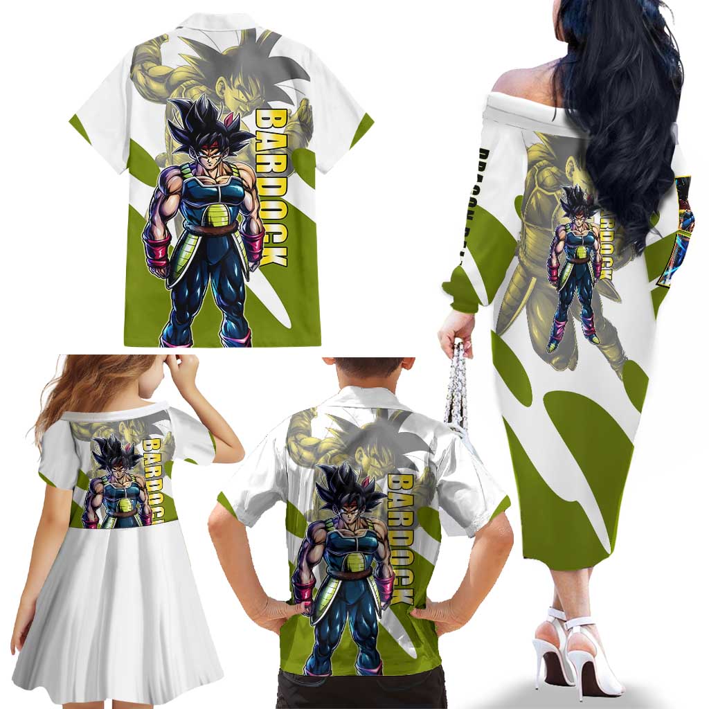 Bardock Saiyan Legacy Family Matching Off The Shoulder Long Sleeve Dress and Hawaiian Shirt Classic Anime Battle Style