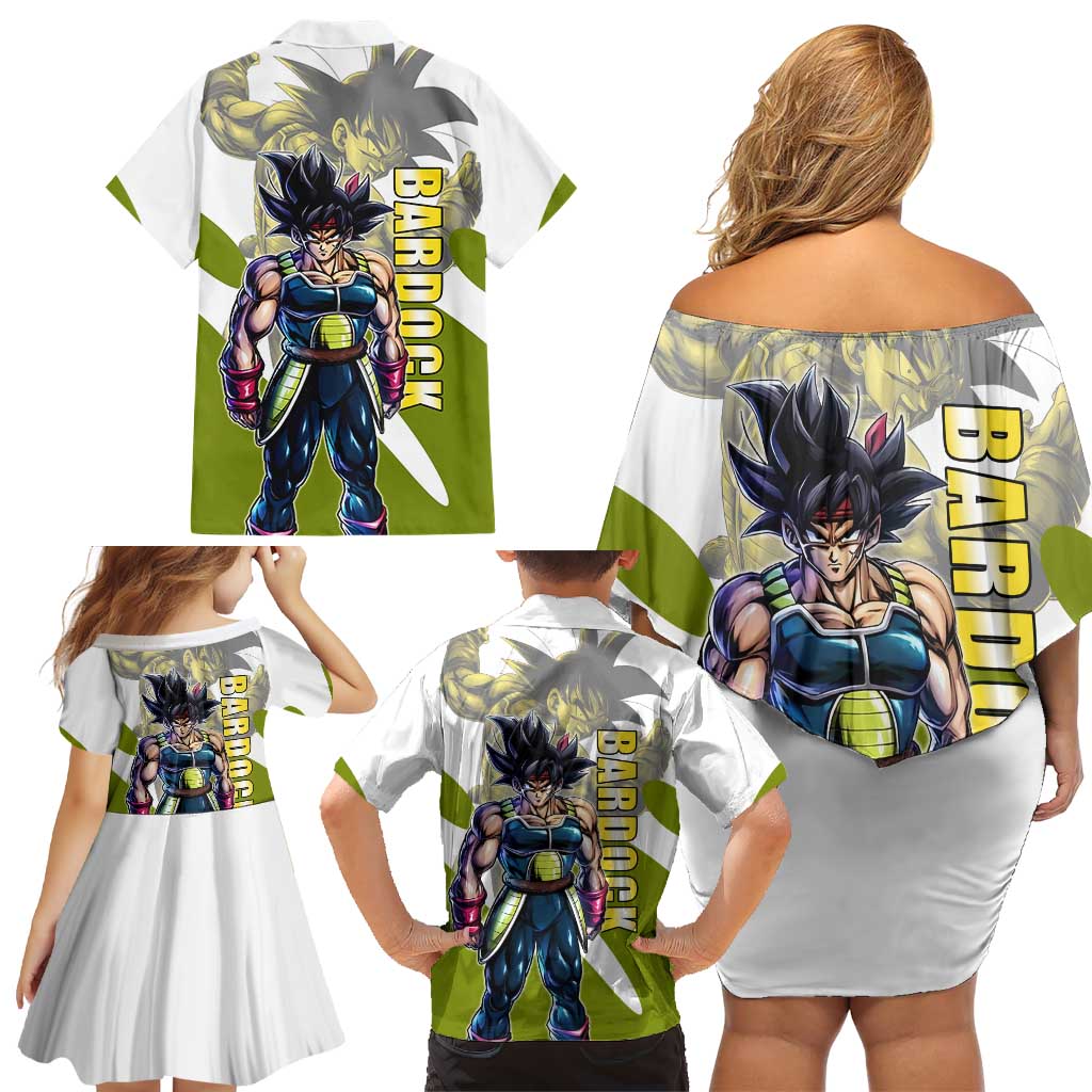Bardock Saiyan Legacy Family Matching Off Shoulder Short Dress and Hawaiian Shirt Classic Anime Battle Style