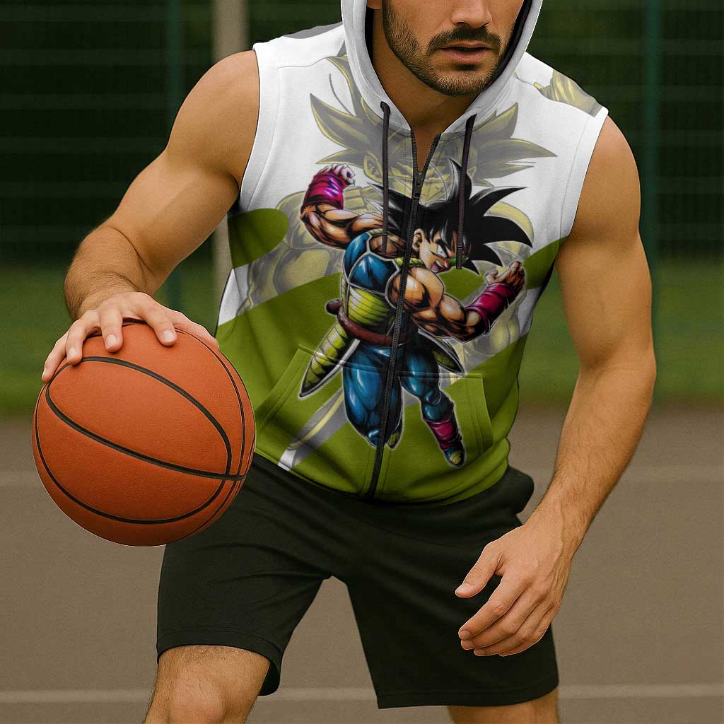 Bardock Saiyan Legacy Sleeveless Zip Hoodie Classic Anime Battle Style