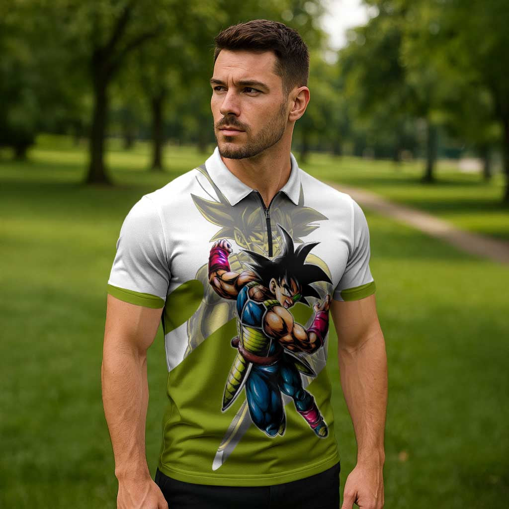Bardock Saiyan Legacy Zipper Polo Shirt Classic Anime Battle Style