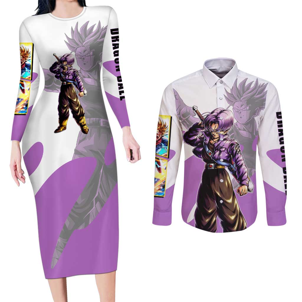 Trunks Time Warrior Couples Matching Long Sleeve Bodycon Dress and Long Sleeve Button Shirt Dynamic Anime Sword Style