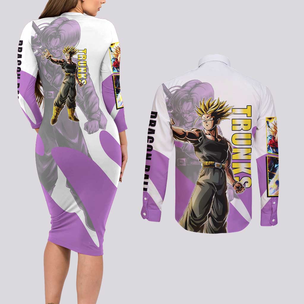 Trunks Time Warrior Couples Matching Long Sleeve Bodycon Dress and Long Sleeve Button Shirt Dynamic Anime Sword Style