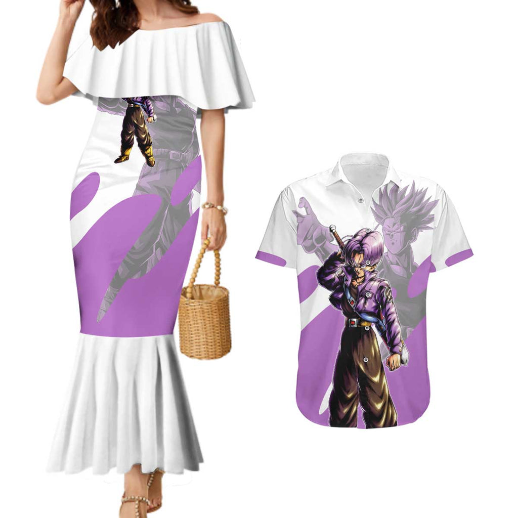Trunks Time Warrior Couples Matching Mermaid Dress and Hawaiian Shirt Dynamic Anime Sword Style