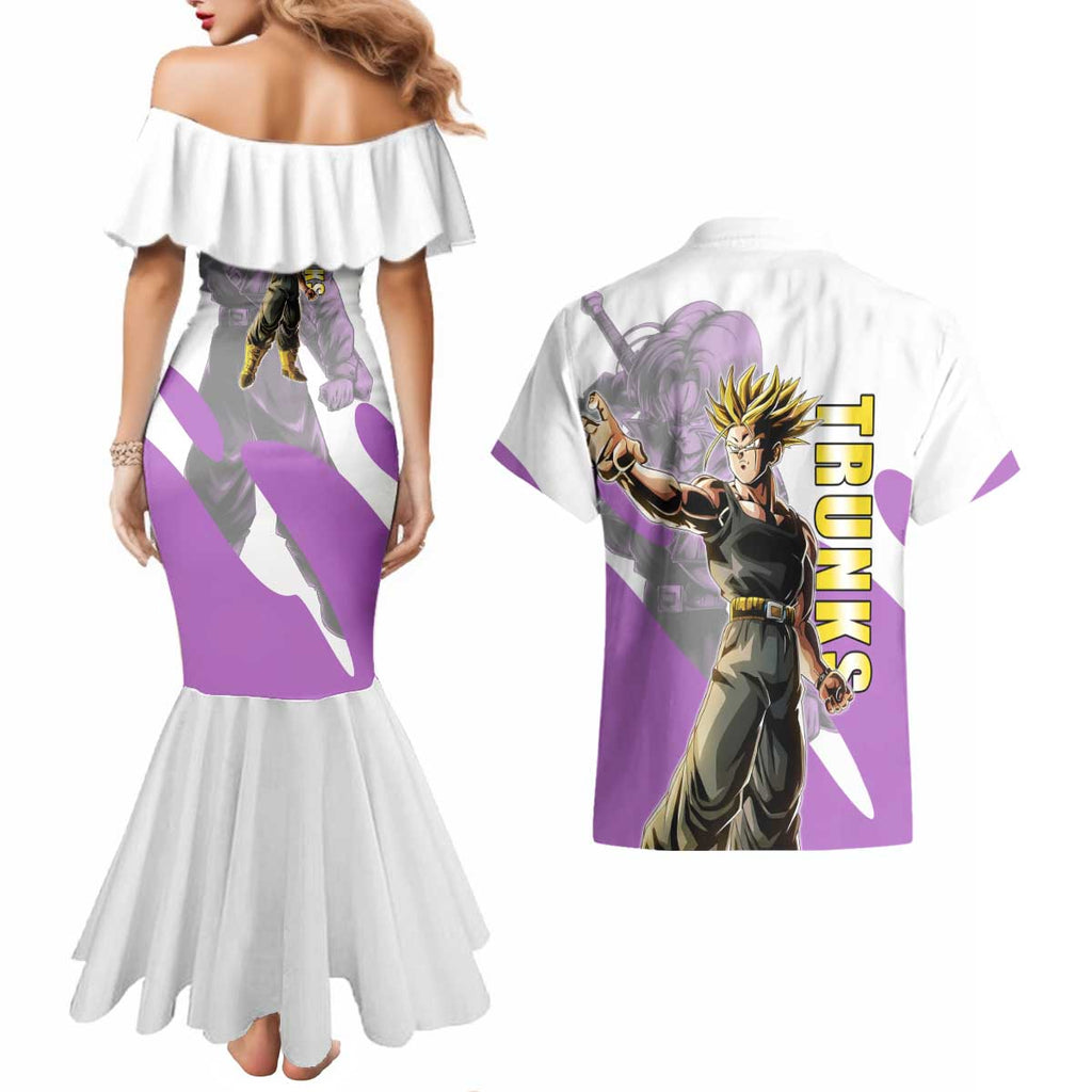 Trunks Time Warrior Couples Matching Mermaid Dress and Hawaiian Shirt Dynamic Anime Sword Style