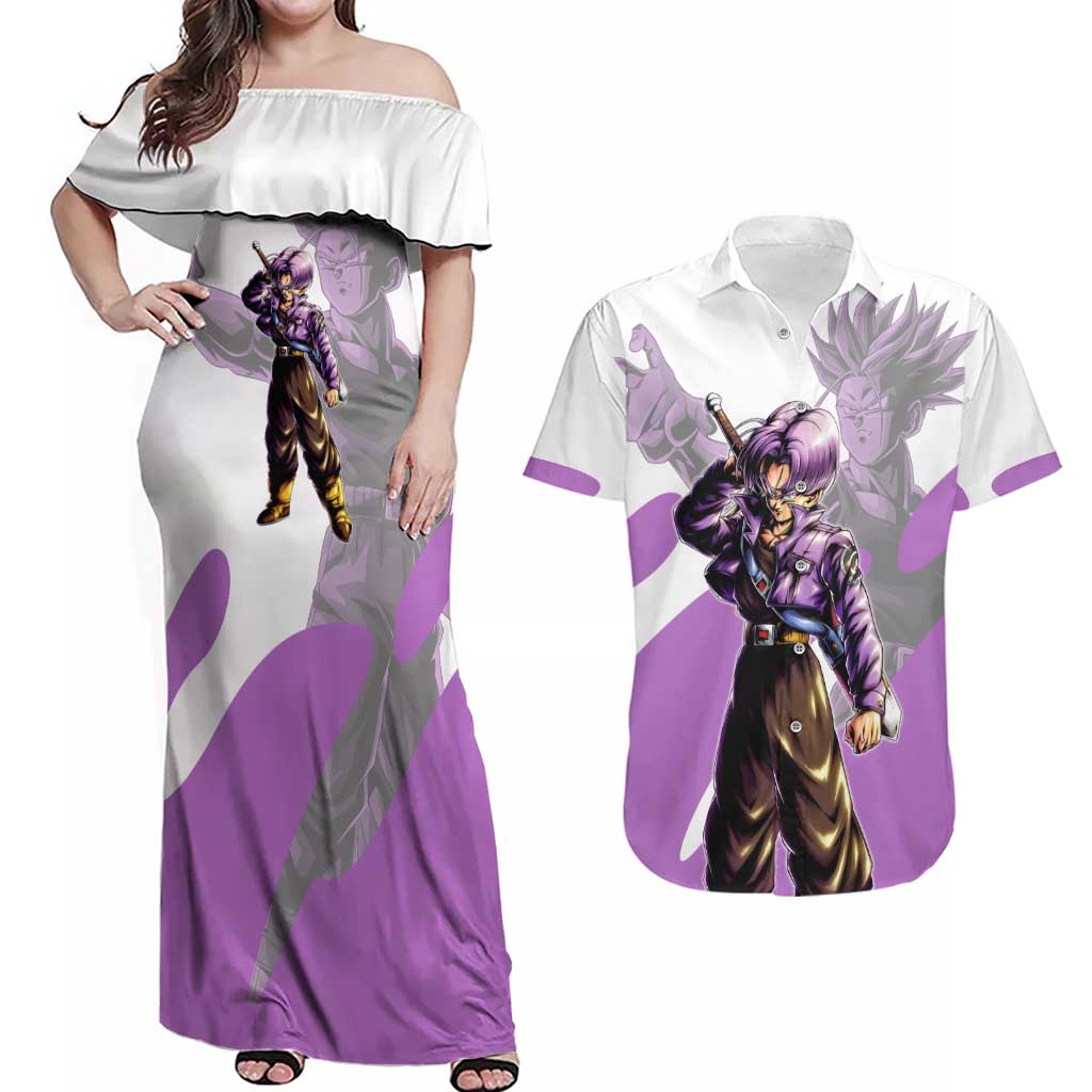 Trunks Time Warrior Couples Matching Off Shoulder Maxi Dress and Hawaiian Shirt Dynamic Anime Sword Style