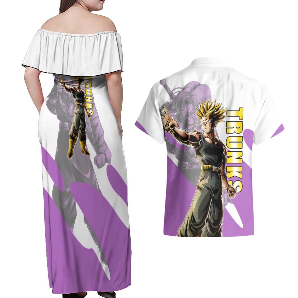 Trunks Time Warrior Couples Matching Off Shoulder Maxi Dress and Hawaiian Shirt Dynamic Anime Sword Style