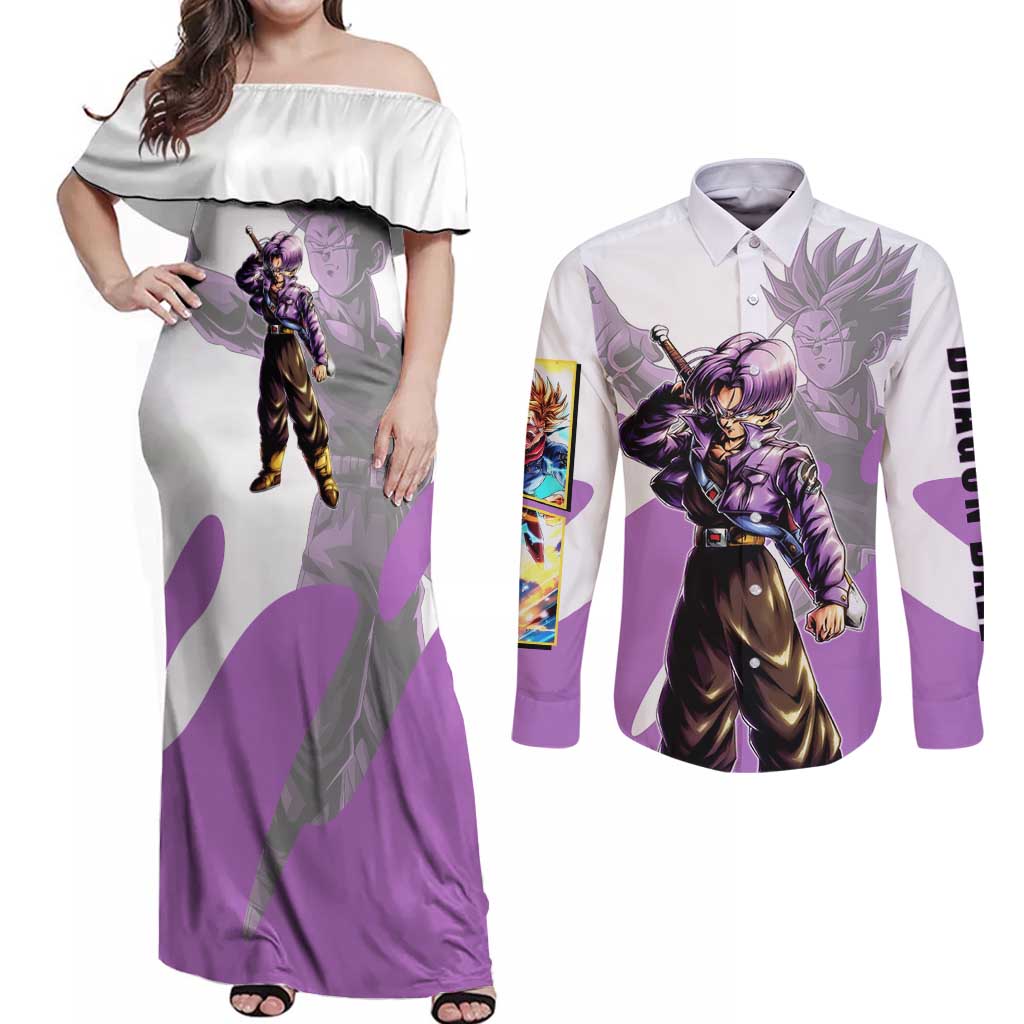 Trunks Time Warrior Couples Matching Off Shoulder Maxi Dress and Long Sleeve Button Shirt Dynamic Anime Sword Style