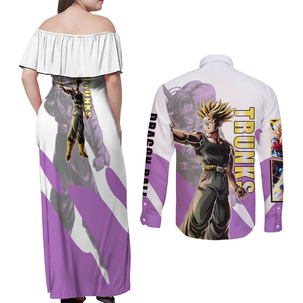 Trunks Time Warrior Couples Matching Off Shoulder Maxi Dress and Long Sleeve Button Shirt Dynamic Anime Sword Style
