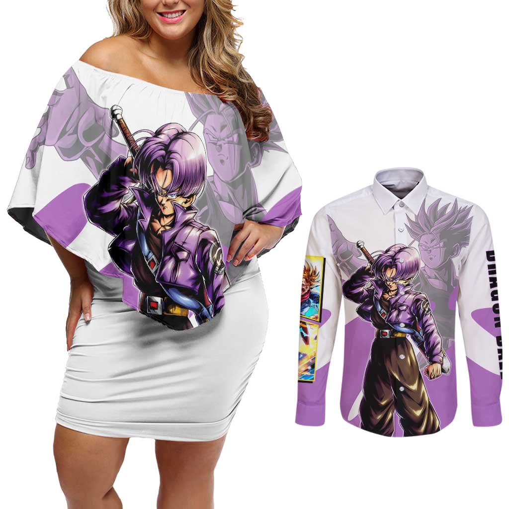 Trunks Time Warrior Couples Matching Off Shoulder Short Dress and Long Sleeve Button Shirt Dynamic Anime Sword Style