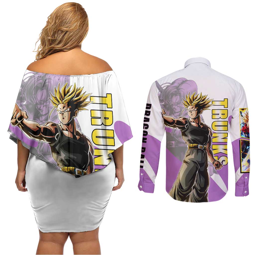 Trunks Time Warrior Couples Matching Off Shoulder Short Dress and Long Sleeve Button Shirt Dynamic Anime Sword Style