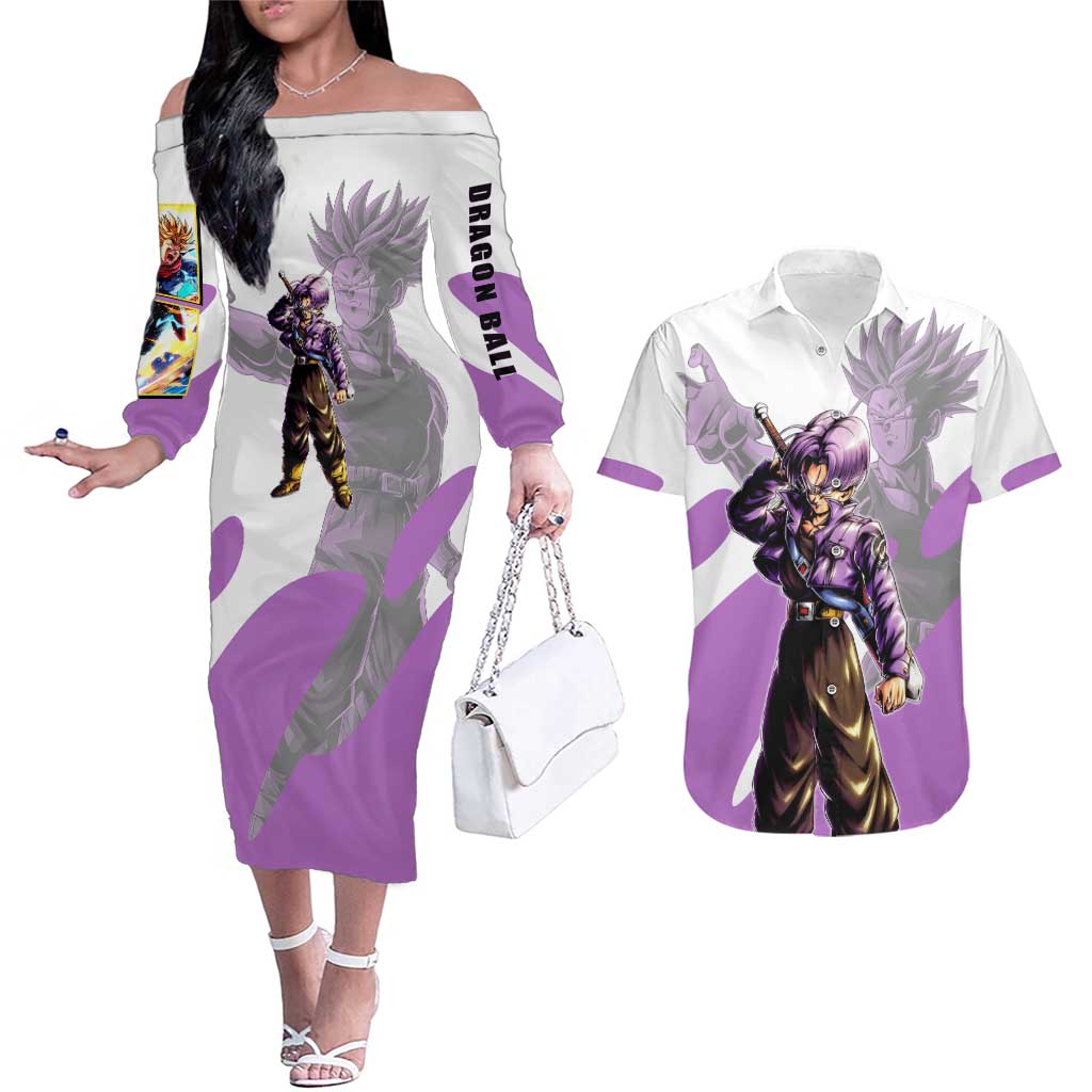 Trunks Time Warrior Couples Matching Off The Shoulder Long Sleeve Dress and Hawaiian Shirt Dynamic Anime Sword Style