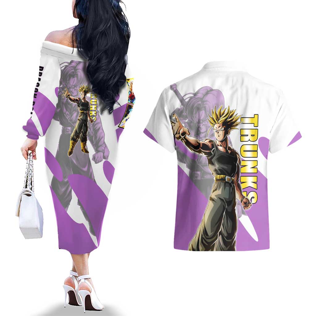 Trunks Time Warrior Couples Matching Off The Shoulder Long Sleeve Dress and Hawaiian Shirt Dynamic Anime Sword Style