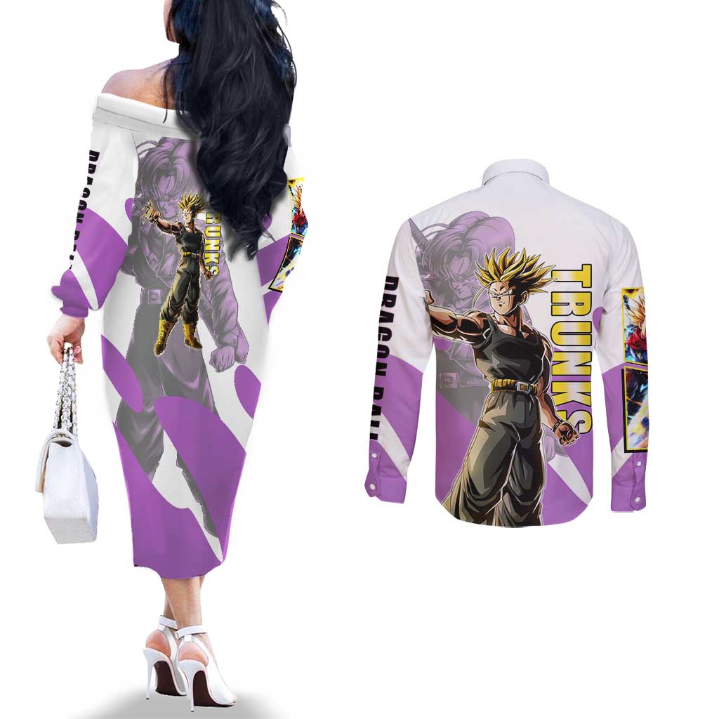Trunks Time Warrior Couples Matching Off The Shoulder Long Sleeve Dress and Long Sleeve Button Shirt Dynamic Anime Sword Style