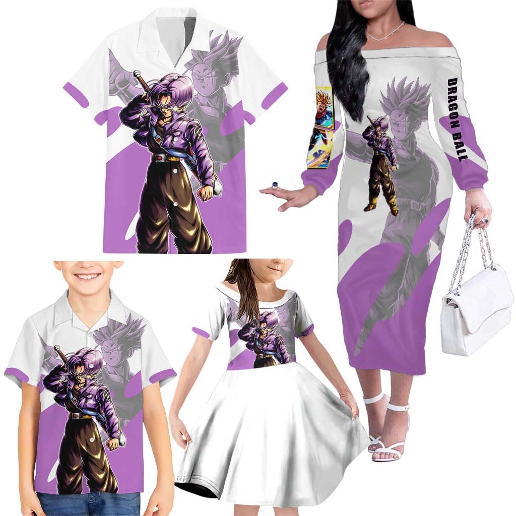 Trunks Time Warrior Family Matching Off The Shoulder Long Sleeve Dress and Hawaiian Shirt Dynamic Anime Sword Style