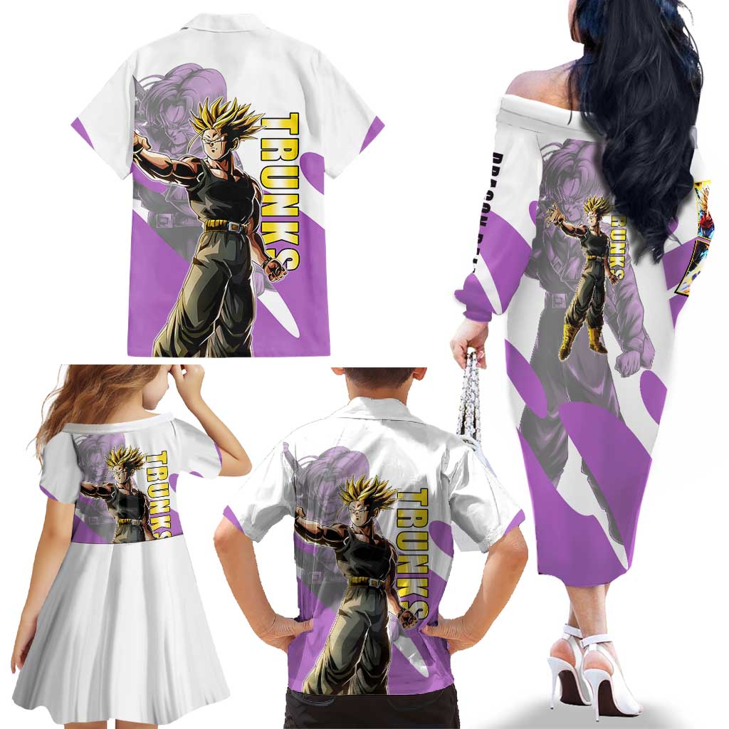 Trunks Time Warrior Family Matching Off The Shoulder Long Sleeve Dress and Hawaiian Shirt Dynamic Anime Sword Style