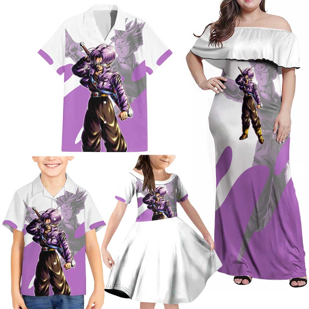 Trunks Time Warrior Family Matching Off Shoulder Maxi Dress and Hawaiian Shirt Dynamic Anime Sword Style