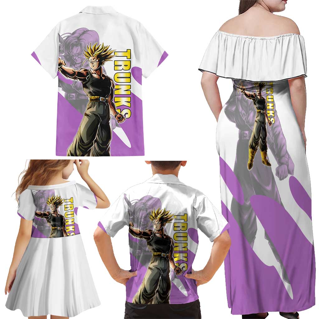 Trunks Time Warrior Family Matching Off Shoulder Maxi Dress and Hawaiian Shirt Dynamic Anime Sword Style