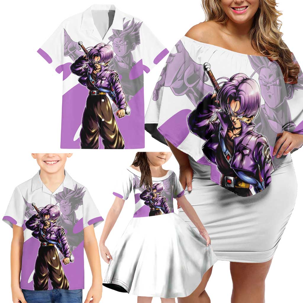Trunks Time Warrior Family Matching Off Shoulder Short Dress and Hawaiian Shirt Dynamic Anime Sword Style