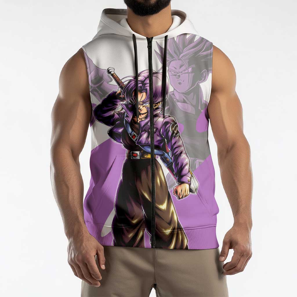 Trunks Time Warrior Sleeveless Zip Hoodie Dynamic Anime Sword Style