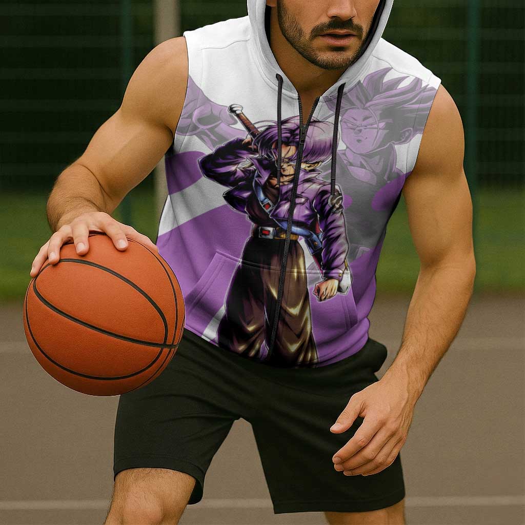 Trunks Time Warrior Sleeveless Zip Hoodie Dynamic Anime Sword Style