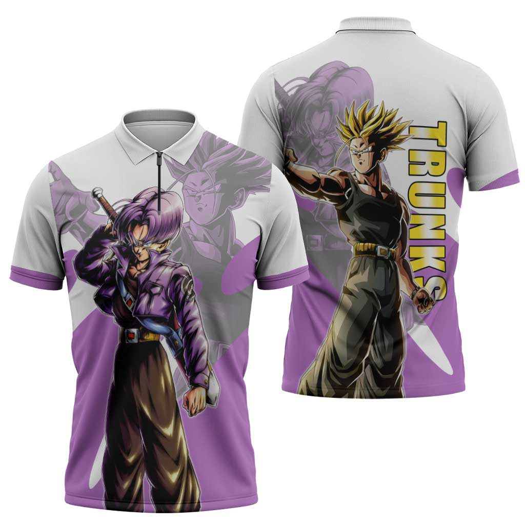 Trunks Time Warrior Zipper Polo Shirt Dynamic Anime Sword Style