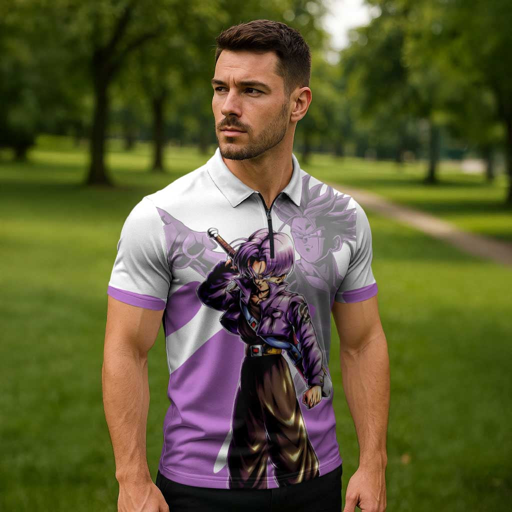 Trunks Time Warrior Zipper Polo Shirt Dynamic Anime Sword Style