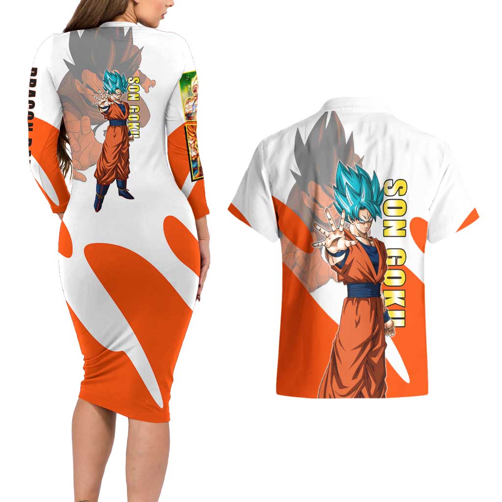 Son Goku Kamehameha Legend Couples Matching Long Sleeve Bodycon Dress and Hawaiian Shirt Iconic Anime Battle Style