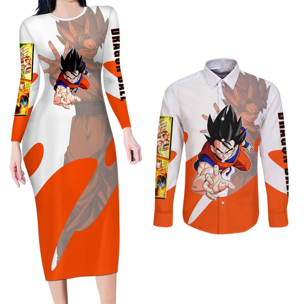 Son Goku Kamehameha Legend Couples Matching Long Sleeve Bodycon Dress and Long Sleeve Button Shirt Iconic Anime Battle Style