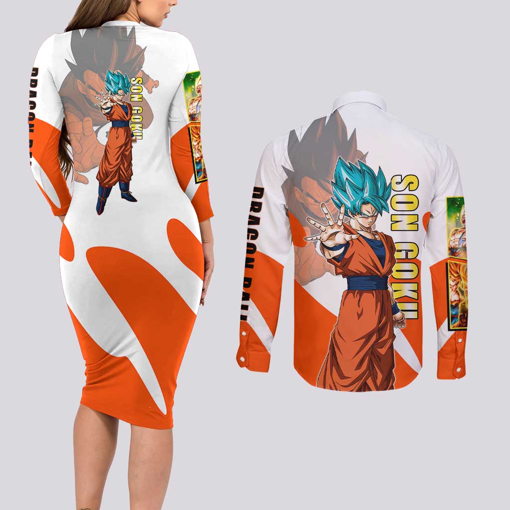 Son Goku Kamehameha Legend Couples Matching Long Sleeve Bodycon Dress and Long Sleeve Button Shirt Iconic Anime Battle Style