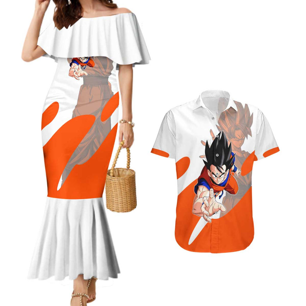 Son Goku Kamehameha Legend Couples Matching Mermaid Dress and Hawaiian Shirt Iconic Anime Battle Style